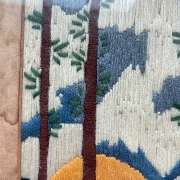 Vintage crewel green and brown tree framed art. - Picture 4 of 7